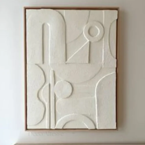 Tableau 3D texturé blanc abstrait fait main