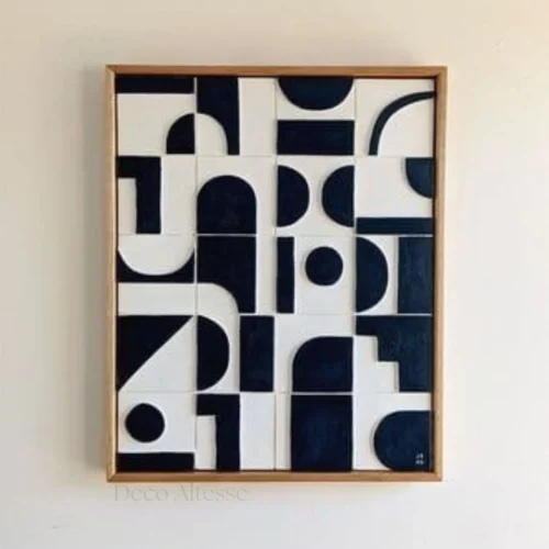 Tableau mural 3d noir et blanc en relief fait main parfait pour salon ou chambre.