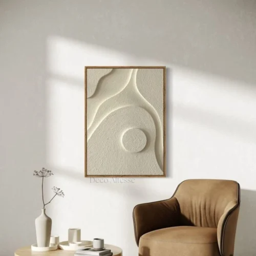 Tableau texturé 3D en relief fait main avec cadre en noyer.