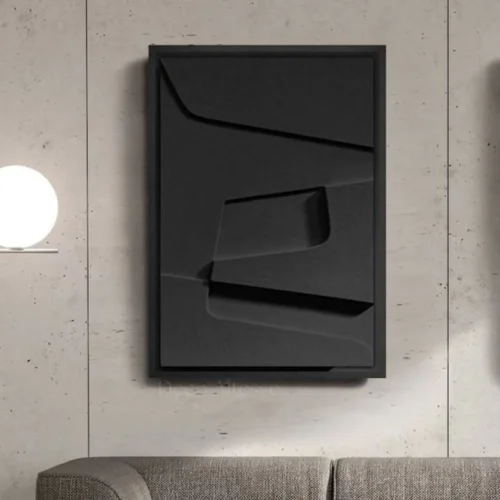 Tableau texturé 3D noir design unique et artistique.
