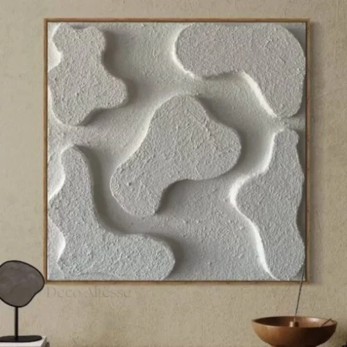 Tableau 3D texturé sable avec cadre en bois du chêne naturel au design unique
