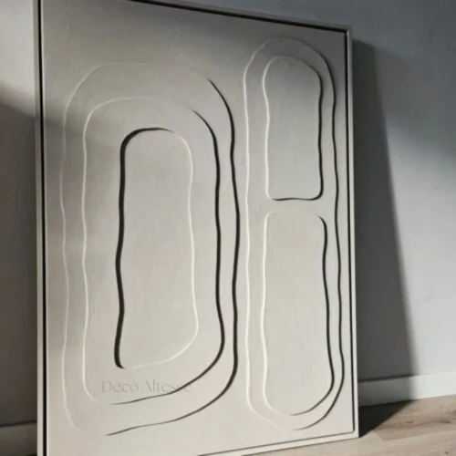 Tableau 3D artisanal en couleur beige en relief artistique