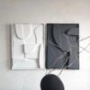 Pack 2 tableaux abstraits 3D minimalistes noir et blanc en relief fait main parfaits pour un salon ou bureau.