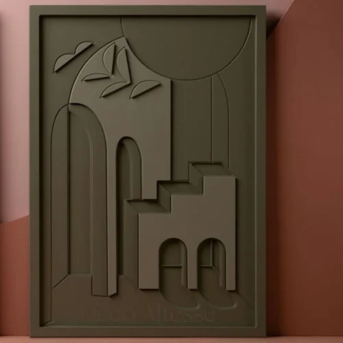 Tableau 3D design historique dans de jolies couleurs vertes et oranges.