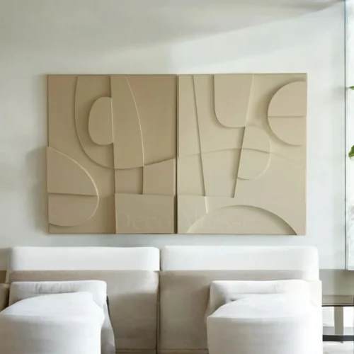 Duo de Tableaux 3D sculpturés dans un salon moderne