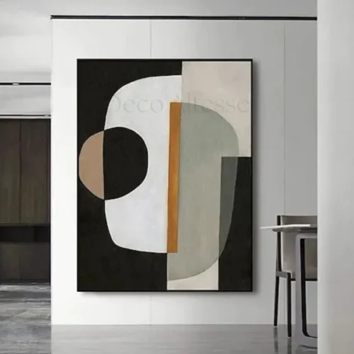 un Tableau abstrait grand format unique dans un couloire de maison