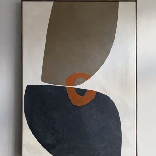 tableau abstrait contemporain chic tableau abstrait contemporain chic aux couleurs sable beige, orange,noir et blanc, avec un cadre de style américain.