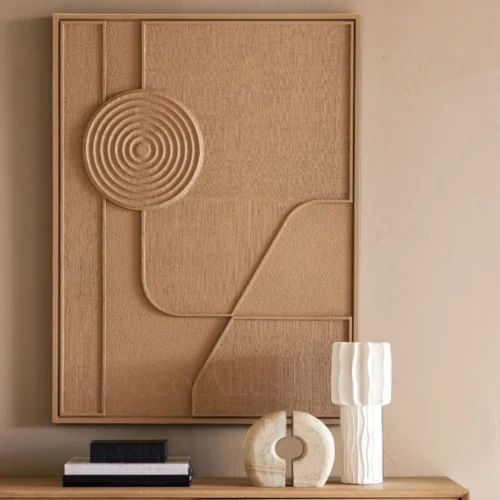 Tableau texturé artistique en relief unique beige contemporain