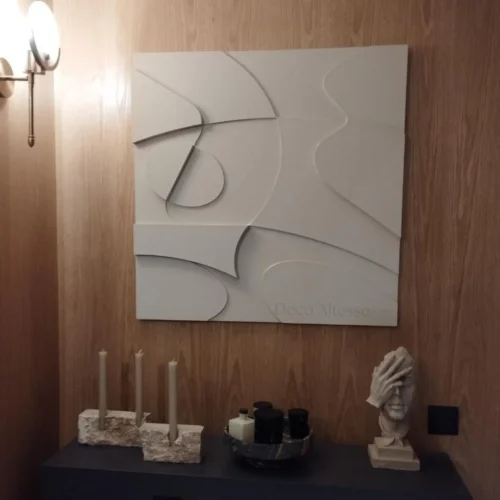 Tableau 3D écho minéral mural abstrait monochrome, parfait pour sublimer votre salon, chambre ou bureau.