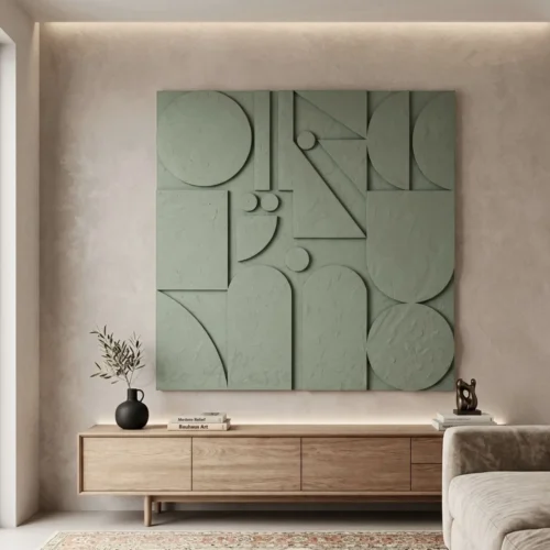 Ce tableau 3D abstrait vert ajoute une touche moderne et artistique à votre décoration intérieure.