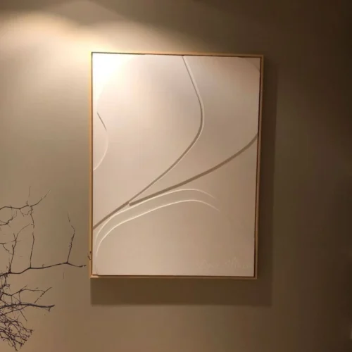 Tableau 3D style minimaliste moderne encadré en bois naturel.